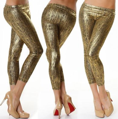 SeXy MiSS Damen Hüft Leggings Glitzer metallic glanz print gold schwarz SX S NEU