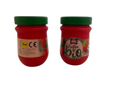2 x Erzi Bio-Marmelade "Schwartau" Erdbeere Glas (aus Holz) für Kaufladen 19090