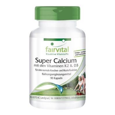 Super Calcium mit den Vitaminen K2 & D3 - 90 Kapseln für 3 Monate vegan - fairvital