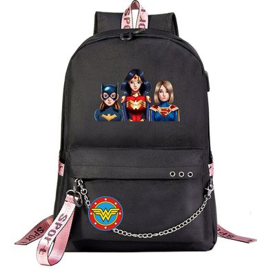 Wonder Woman Diana Donna USB Rucksack Damen Backpack Schule Tasche 45x32x15
