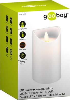 Goobay LED Echtwachs Kerze weiß, 7,5x12,5 cm