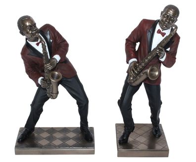 Deko Figuren Jazz Musiker Saxophonisten H 26-28,5cm mit Alt- und Tenorsaxon Parastone