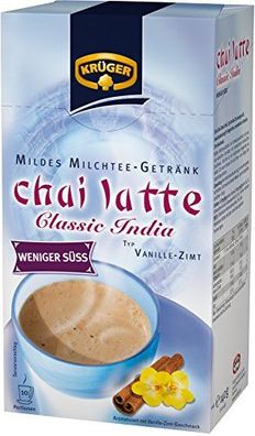 KRÜGER Chai Latte Classic India Typ Vanille Zimt weniger süß, 4er Pack