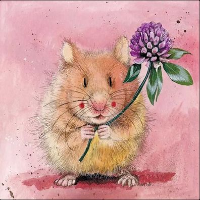 Alex Clark Hamster Herbert mit Blume Grußkarte 140x140 mm incl. Umschlag 0013