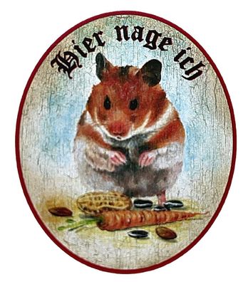 KuK Nostalgie Holzschild "Hier nage ich" Hamster Karotte Erdnuss Futter