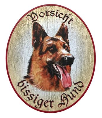 KuK Nostalgie Holzschild "Vorsicht bissiger Hund" Deutscher Schäferhund