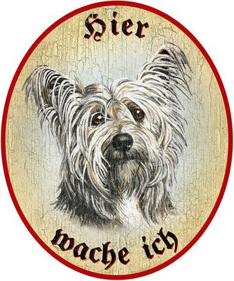 KuK Nostalgie Holzschild "Hier wache ich" Biewer Terrier Hund