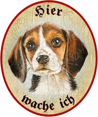 KuK Nostalgie Holzschild "Hier wache ich" Beagle Hund