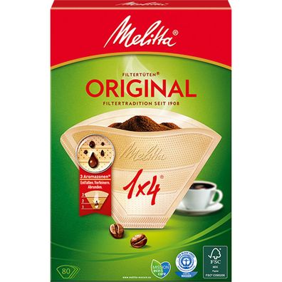 Melitta Original Kaffeefilter Filtertüten 1x4 Naturbraun 80 Stück
