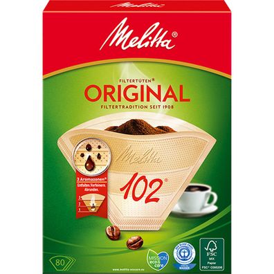 Melitta Original Kaffeefilter Filtertüten 102 Naturbraun 80 Stück