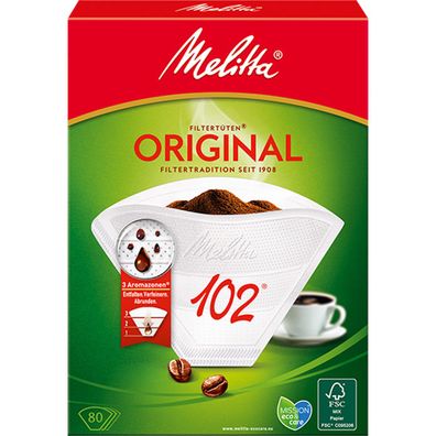 Melitta Original Kaffeefilter Filtertüten Größe 102 weiß 80 Stück
