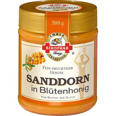 Bihophar Sanddorn in Blütenhonig Zitrone des Nordens im Glas 500g