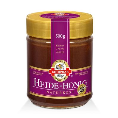 Bihophar Heide Honig Trachthonig kräftig im Geschmack im Glas 500g