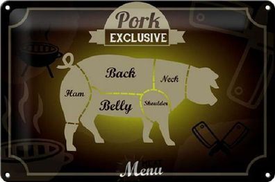 Blechschild 30 x 20 cm BBQ - Pork Exclusive Menu