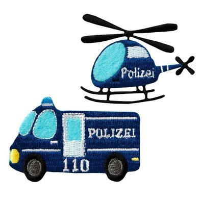Mono Quick 12091 Polizei 2er Set Hubschrauber Fahrzeug Patches, Bügelbild