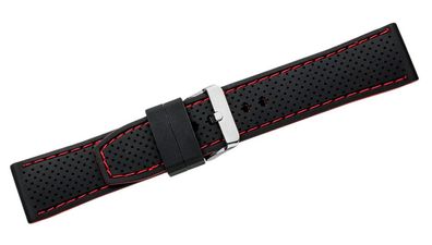 Eichmüller Uhrenarmband Silikon schwarz rote Naht Lochmuster
