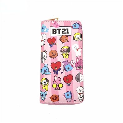 Kpop BTS21 Ledertasche Mädchen Lange Geldbörsen Wallet mit Reißverschluss