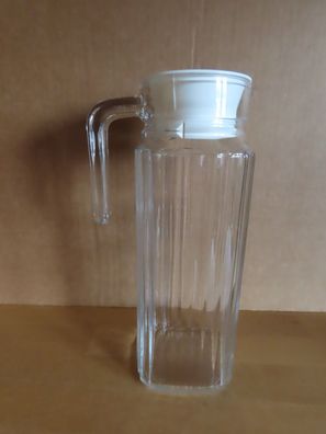 Kanne Saftkanne Milchkanne Glas klar viereckig weißer Deckel/ ca. 1L ARC