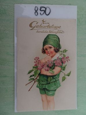 Postkarten AK Erika Mädchen Geburtstag geprägte aufgelegte Goldschrift nr 3007