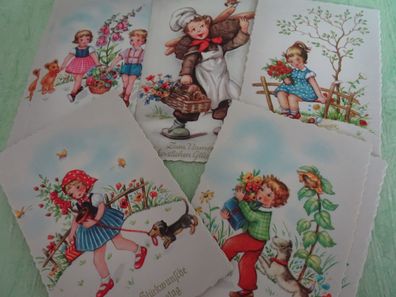 alte Postkarten AN Austria Namenstag Kinder aufgelegter geprägter Schriftzug
