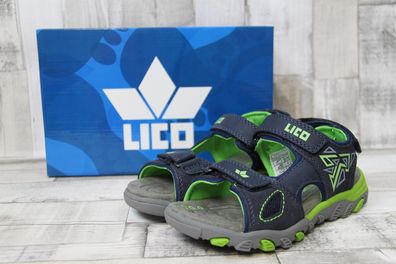 LICO Burschen Klett- Sandale Kiano V dunkelblau mit grünem Muster