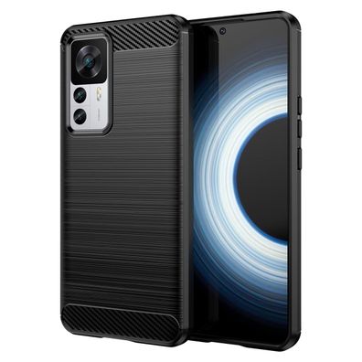 Carbon Case Hülle kompatibel mit Xiaomi 12T flexible Silikon Carbon Hülle schwarz