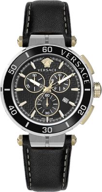 Versace VE3L00222 Greca Chrono silber gold schwarz Leder Armband Uhr Herren NEU