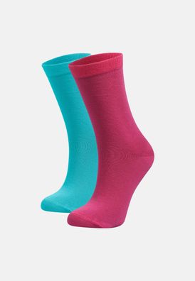 Bolero Damen 2er-Pack Organische 100% Baumwolle Socken Türkis Rosa