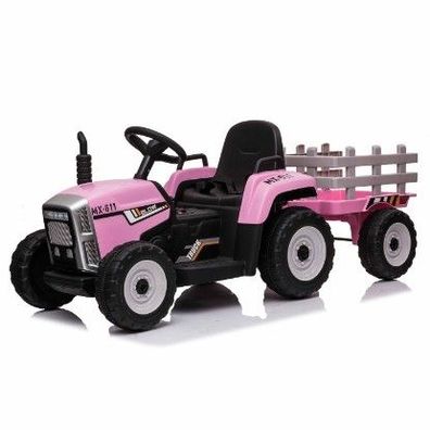 Traktor mit Anhänger Kindertraktor Kinderelektroauto Elektromotorrad Elektro 12V Pink