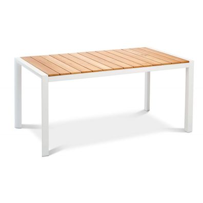 Best Freizeitmöbel Aluminium Tisch Paros 210 x 90 cm weiss/ Teakholz Loungetisch