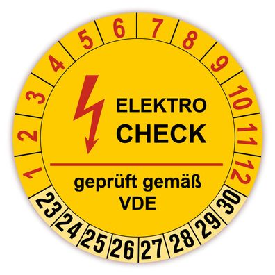 100 Stück Elektro Prüfplaketten für 8 Jahre 12 Monate Ø 30mm, Prüfetiketten gelb