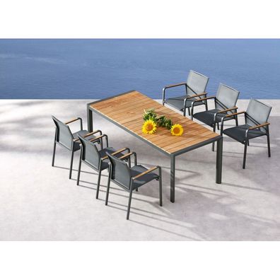 Best Freizeitmöbel Sitzgruppe Paros 7-teilig Tisch + 6 Stapelsessel 210 x 90 cm anth