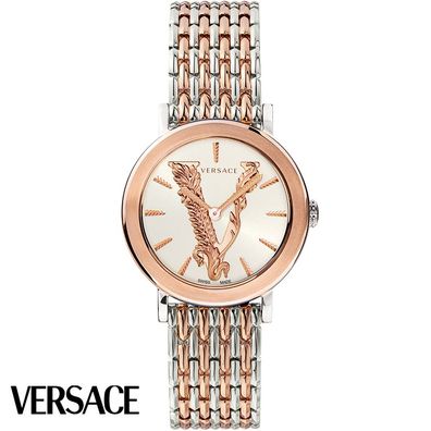 Versace VEHC00519 Virtus weiss silber roségold Edelstahl Armband Uhr Damen NEU