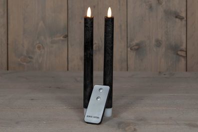 LED Stabkerzen schwarz mit Fernbedienung shabby style 2 Stück 3D Flamme warmweiß