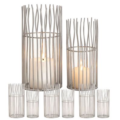 Windlicht 8-teilig Set 2 x 4 VE Kerzenhalter Teelichthalter Loft silber Kerzenständer