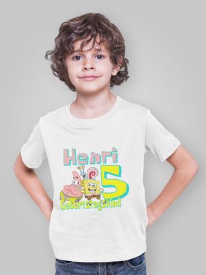 Bio Baumwolle Kinder T-Shirt SpongeBob Schwammkopf Geburtstag Personalisiert