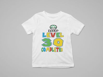 Bio Baumwolle Kinder T-Shirt Super Mario Geburtstag Personalisiert Level Up