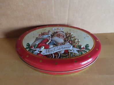 Blechdose oval Gebäckdose rot mit Weihnachtsmann Heidel/ ca. 18x12 cm