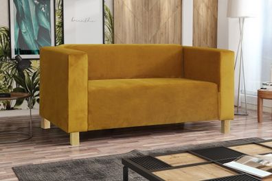 FURNIX 2-Sitzer Sofa MARLEN II Polstercouch mit Holzfüße KR01 Gelb