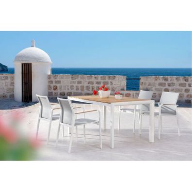 Best Freizeitmöbel Sitzgruppe Paros 5-teilig Tisch + 4 Stapelsessel 160 x 90 cm weis