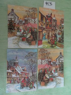4 x alte Postkarten West Germany Weihnachten Winterdorf
