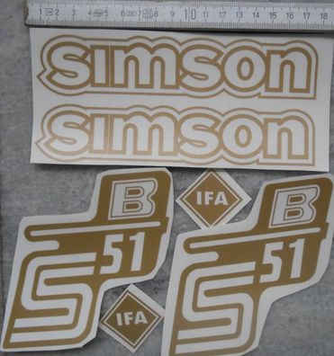 Aufkleber, Simson, IFA, Seitendeckel, Tank, S51B, S50B , Mattgold transparent