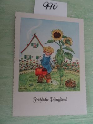 alte Postkarte August Gunkel Martha Wessels Fröhliche Pfingsten Gärtner ungelaufen