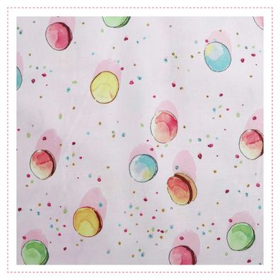 Baumwollpopeline - Rosa - Watercolor Macarons in Bunt - Patchworkstoff 100% Baumwo...