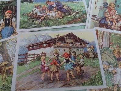 alte Postkarten Kunstverlag Georg Michel Franziska Schenkel Familie Kinder...