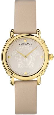 Versace VEPN00120 Safety Pin gold beige Leder Armband Uhr Damen NEU