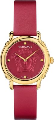 Versace VEPN00220 Safety Pin gold rot Leder Armband Uhr Damen NEU