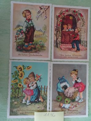 alte Postkarten AK Arthur Krüger West Germany zum Geburtstag Kinder "wie gemalt"