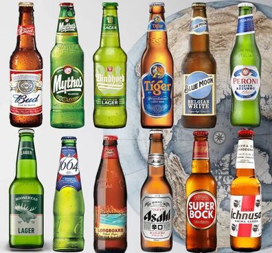 12 Biere aus aller Welt - Internationales Bierpaket - Geschenkset Bud Asahi...