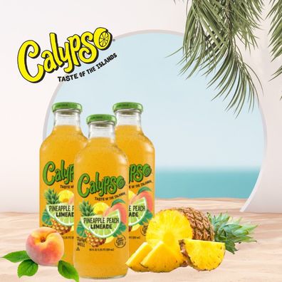 12 x Calypso Lemonade Pfirsich-Ananas Original je 473ml - Limonade aus Amerika